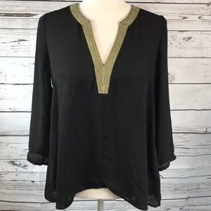 Daniel Rainn- Stitch Fix Black Chiffon blouse gold